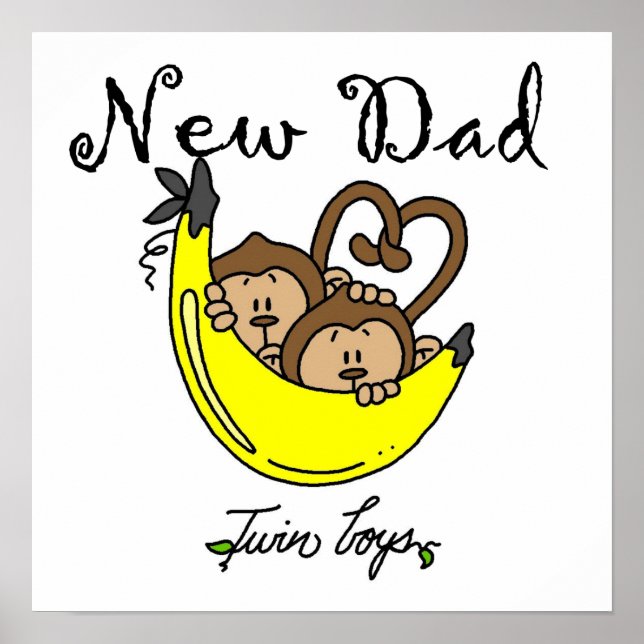 Affiche Twin Boys Singes Nouveau Papa Cadeaux (Devant)