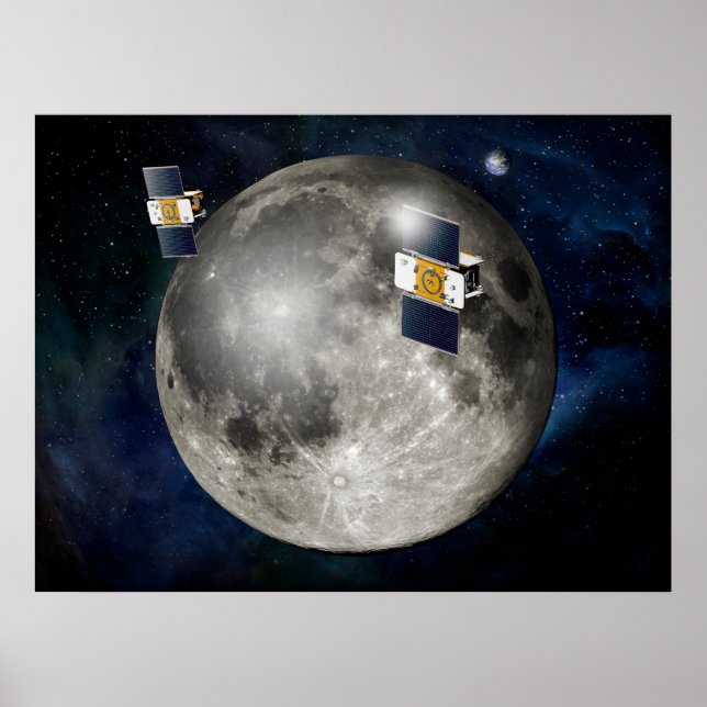 Affiche Twin Grail Spacecraft Orbitant La Lune. (Devant)