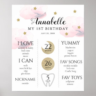 Affiche Twinkle Little Star 1er anniversaire Jalon rose