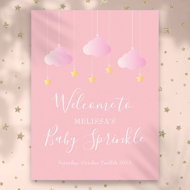 Affiche Twinkle Sprinkle rose Baby Girl Douche Bienvenue (Twinkle Sprinkle Pink Baby Girl Shower Welcome Poster)