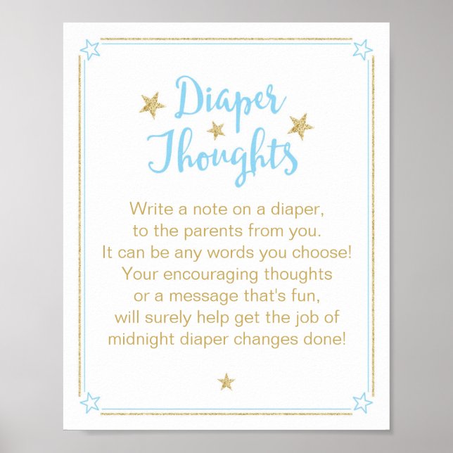 Affiche Twinkle Star Boy Baby shower Diaper Thoughts (Devant)