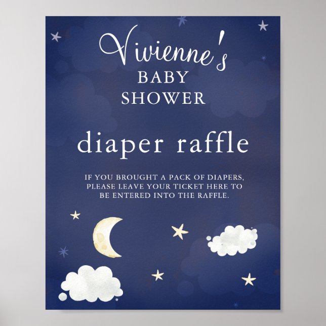 Affiche Twinkle Star Navy Blue Baby shower Diaper Raffle (Devant)