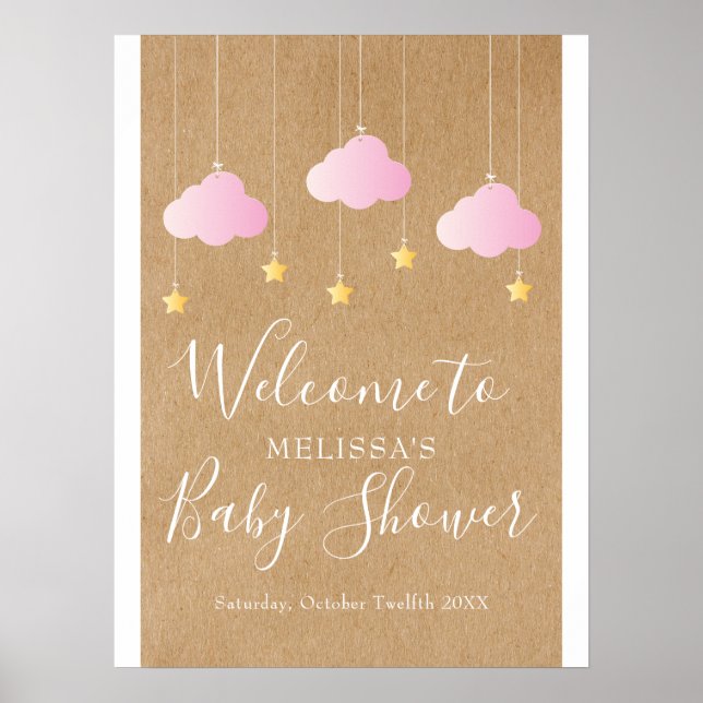 Affiche Twinkle Twinkle Baby Girl  Shower Boho Welcome (Devant)