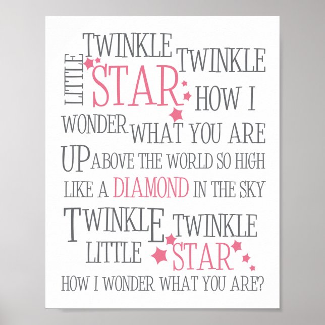 AFFICHE TWINKLE TWINKLE PETIT ÉTOILE - 8X10 ART PRINT ROSE (Devant)
