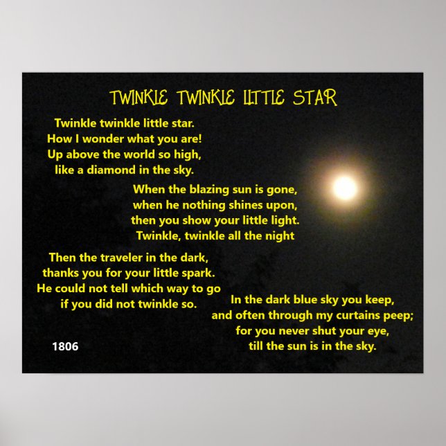 Affiche TWINKLE TWINKLE PETITE ÉTOILE poème (Devant)