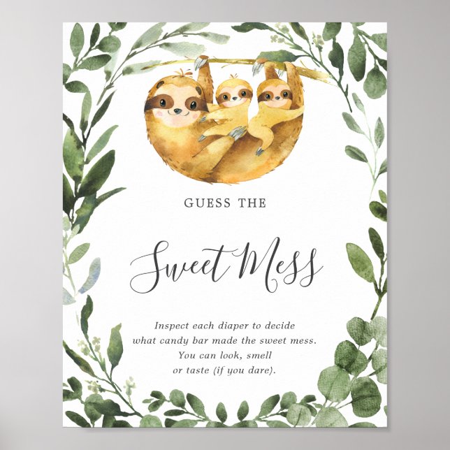 Affiche Twins Sloth Baby shower Devinez The Sweet Mess (Devant)