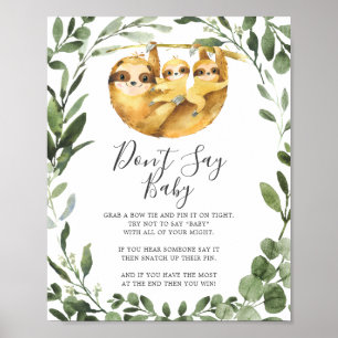 Affiche Twins Sloth Baby Shower Don't Say Baby Sign