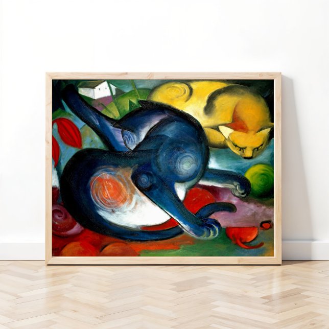 Affiche Two cats, blue and yellow  by Franz Marc (Créateur téléchargé)