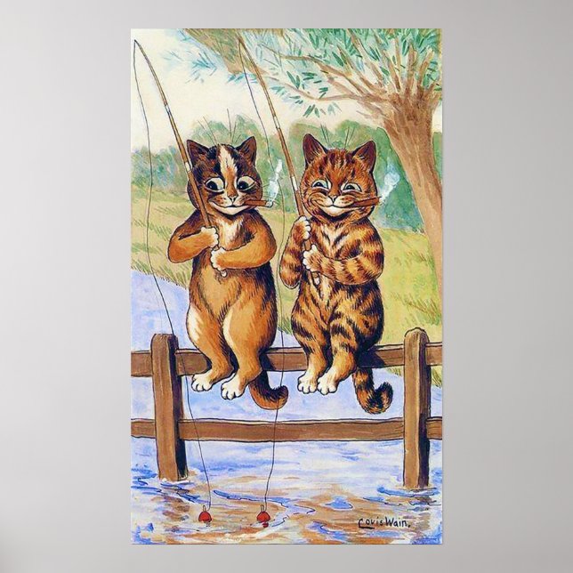 Affiche Two Cats Fishing, Louis Wain (Devant)
