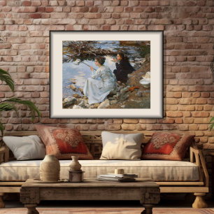 Affiche Two Girls Fishing, Sargent 1918