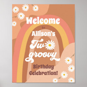 Affiche Two Groovy Retro Welcome Hippie Daisy Birthday