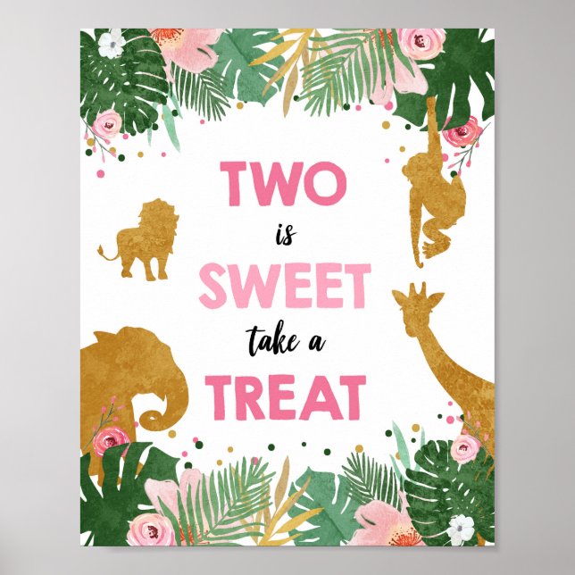 Affiche Two is Sweet Safari Animaux Fille Signal d'anniver (Devant)