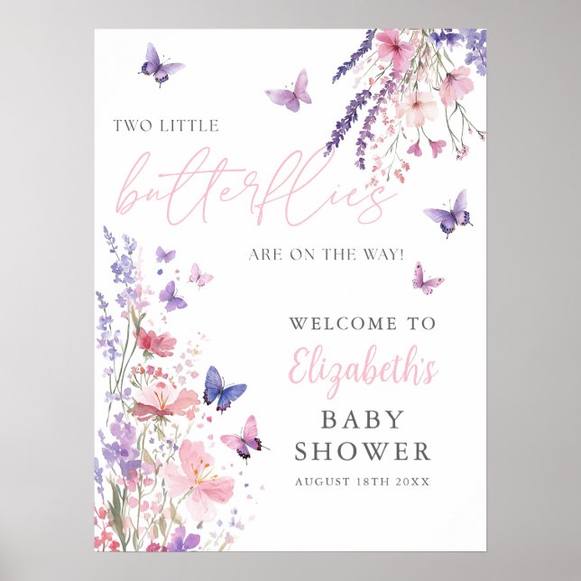 Affiche Two Little Butterflies Baby Shower Welcome Sign (Devant)