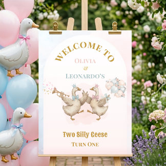 Affiche Two Silly Geese Boy & Girl Twins Birthday Welcome