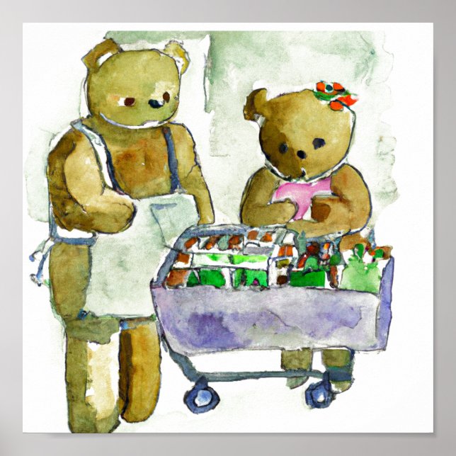 Affiche Two Teddy Bears Shopping Art "Digital Download" (Devant)