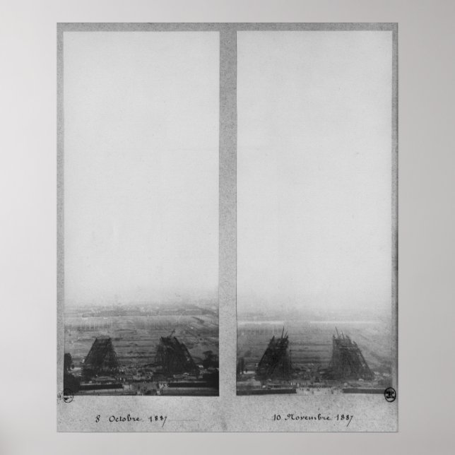 Affiche Two views of the construction of the Eiffel (Devant)