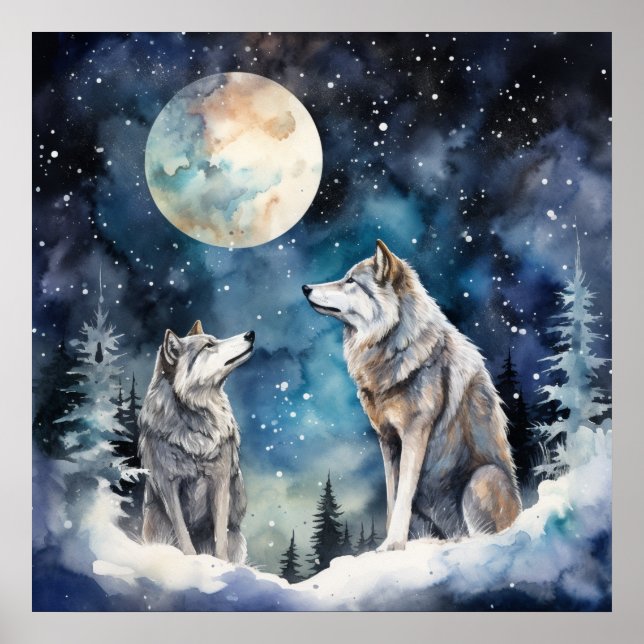 Affiche Two Wolves in Winter (Devant)