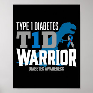 Affiche Type 1 Diabète T-rex T1D Guerrier Diabète