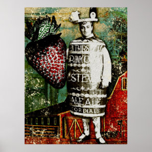 Affiche Type de bière fraise - Vintage Ephemera Collage