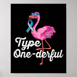 Affiche Type Onederder Cute Flamant rose Type 1 Diabète Aw