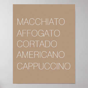 Affiche Types minimalistes de café tan et blanc Imprimer