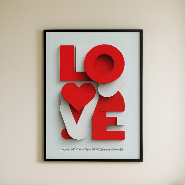 Affiche Typographie abstraite 3D rouge et blanc LOVE moder (Créateur téléchargé)