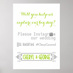 Affiche Typographie avec le mot-clic mariage vert Instagra