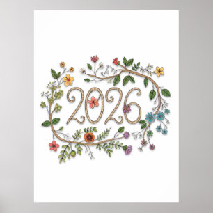 Affiche Typographie botanique 2026 avec vignes fleuries