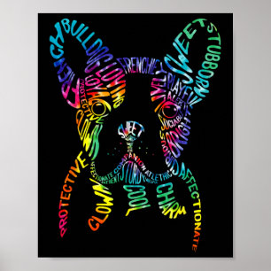 Affiche Typographie Bulldog Tie Dye Art graphique Frenchie