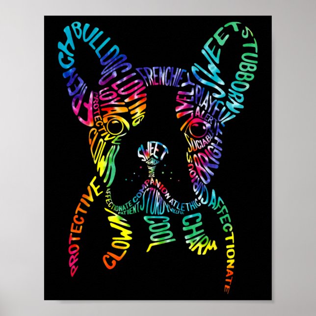 Affiche Typographie Bulldog Tie Dye Art graphique Frenchie (Devant)