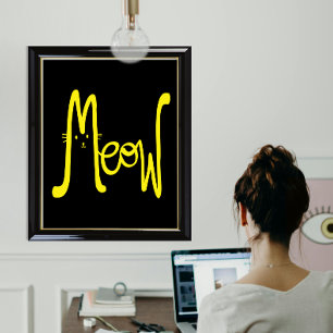 Affiche Typographie de chat noir et jaune minimaliste mode