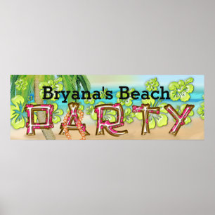 Affiche Typographie de fête sur la plage Bannière d'hibisc