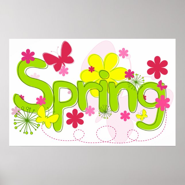 Affiche Typographie de jardin printanier Fleurs Papillons (Devant)