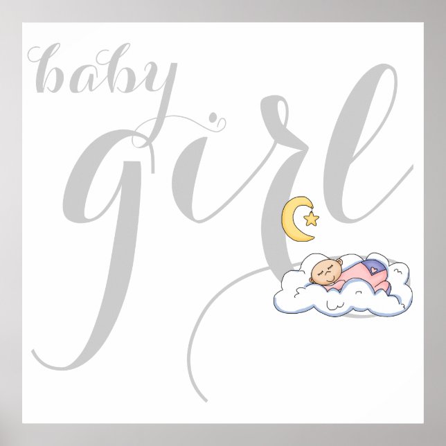 Affiche Typographie de petite fille endormie gris, crèche  (Devant)