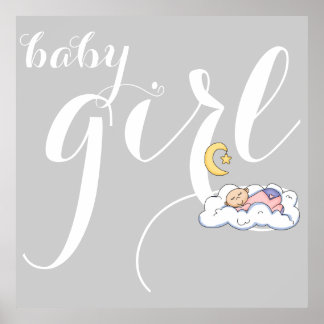 Affiche Typographie de petite fille endormie mignonne gris