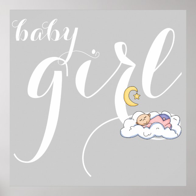 Affiche Typographie de petite fille endormie mignonne gris (Devant)