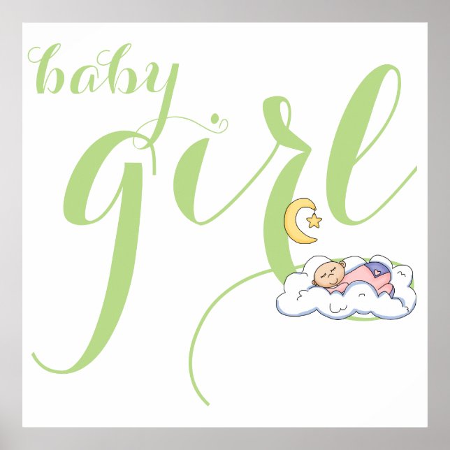Affiche Typographie de petite fille endormie mignonne vert (Devant)