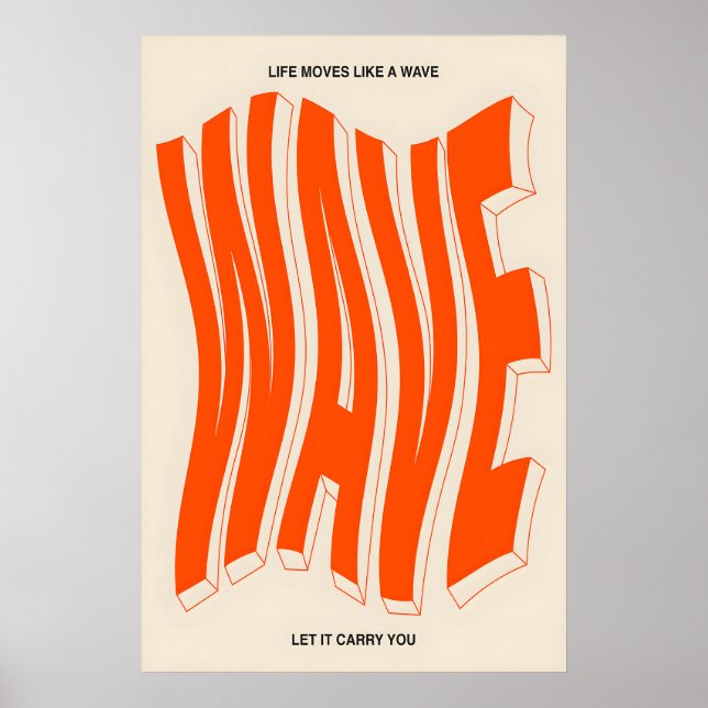 Affiche Typographie de vague orange Art imprimé moderne ci (Devant)