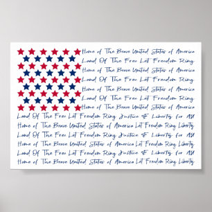 Affiche Typographie du drapeau américain Bleu blanc rouge