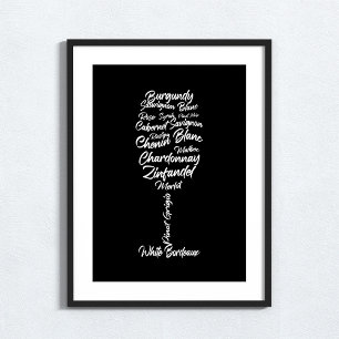 Affiche Typographie du vin curieux en noir et blanc