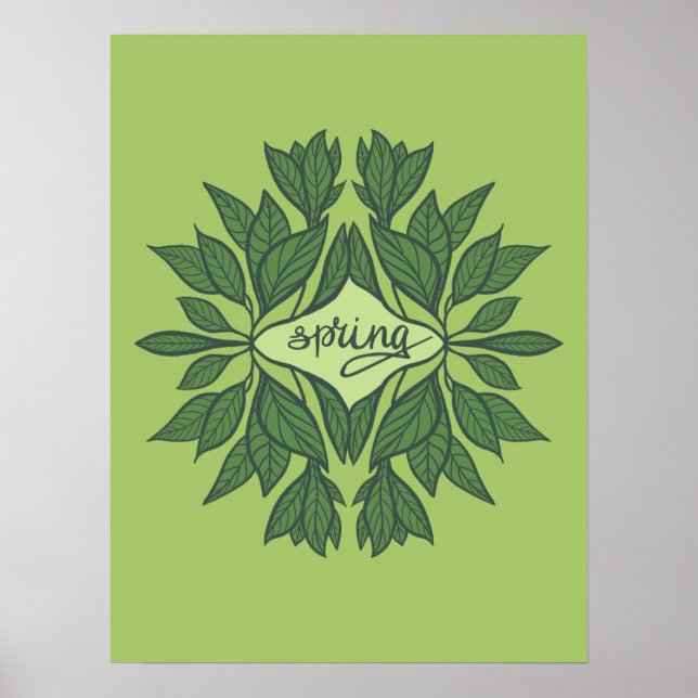 Affiche Typographie esthétique Feuille du printemps vert (Devant)