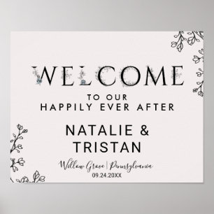 Affiche Typographie florale Mariage de bienvenue