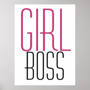 Affiche Typographie Girl Boss Rose Noir