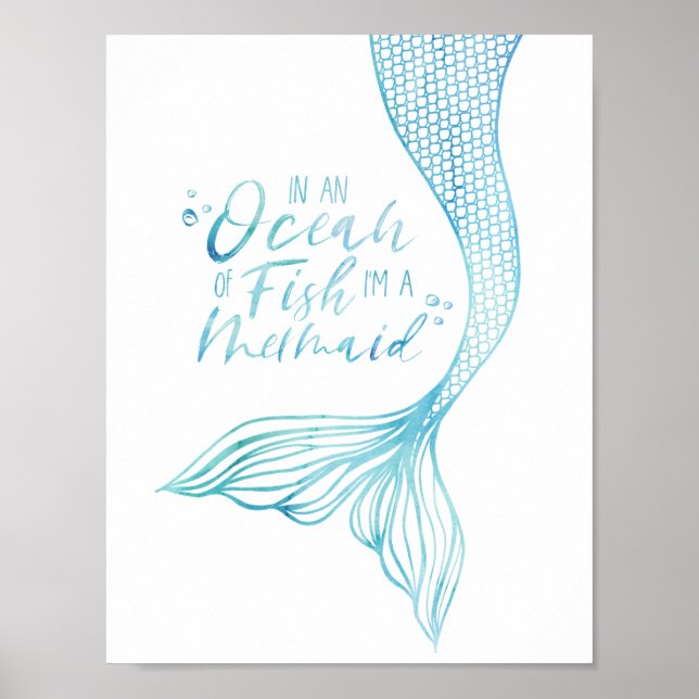 Affiche Typographie Je suis une Queue de sirène d'aquarell (Devant)