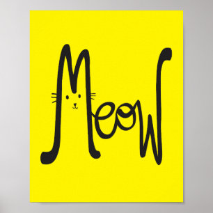 Affiche Typographie Minimaliste Moderne De Chat Jaune Et N