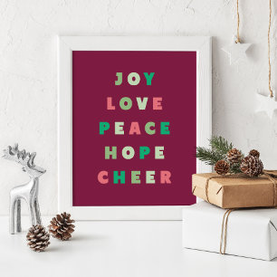 Affiche Typographie moderne Joie Amour Paix Espoir Noël