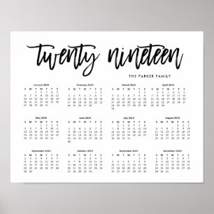 Affiche Typographie moderne noir et blanc Calendrier 2019