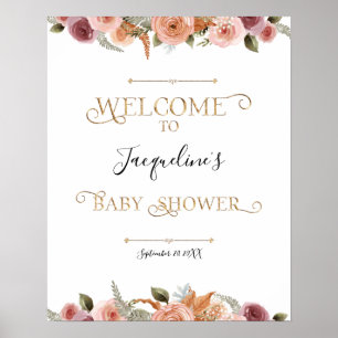 Affiche Typographie Or Dusty rose Floral Baby shower fille