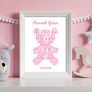 Affiche Typographie Ourson Rose Bébé