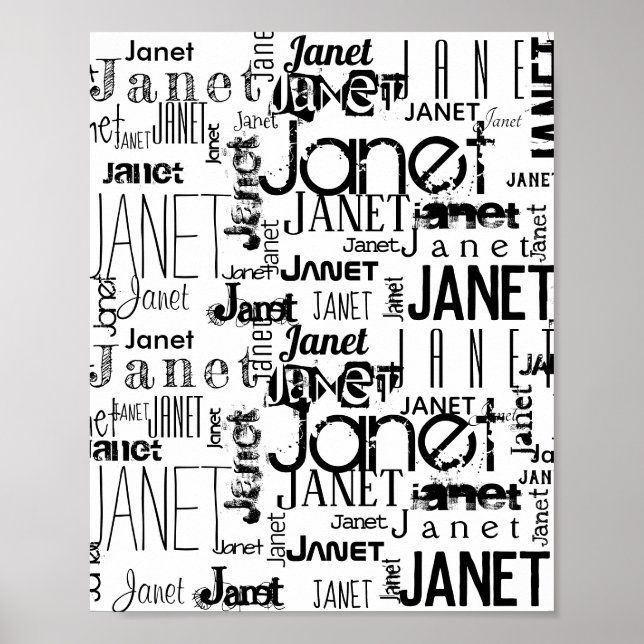 Affiche Typographie | Personnaliser | Nom blanc noir (Devant)